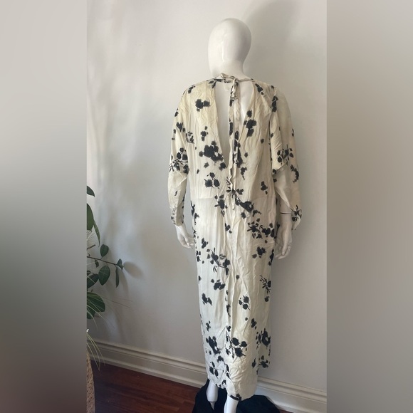 new zara Black and White Floral Maxi Dress printed art one sleeve - Picture 11 of 15